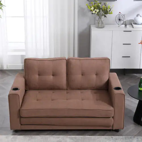 VIDEO Provided 3-in-1 Upholstered Futon Sofa Convertible Floor Sofa Bed,Foldable Tufted Loveseat With Pull Out Sleeper Couch Bed