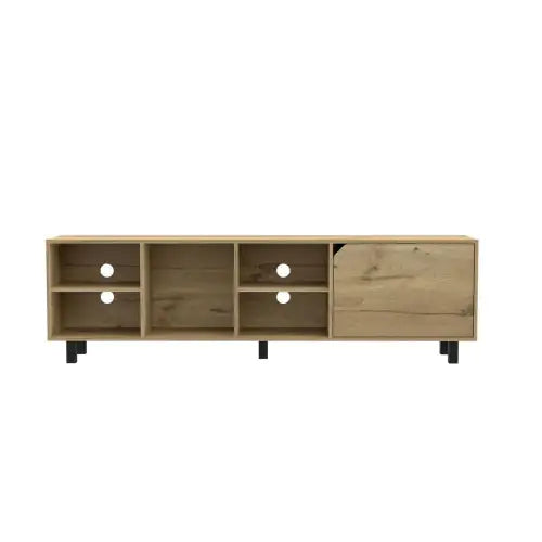 Conquest Tv Stand For TV S , Four Open Shelves, Five Legs, Light Oak