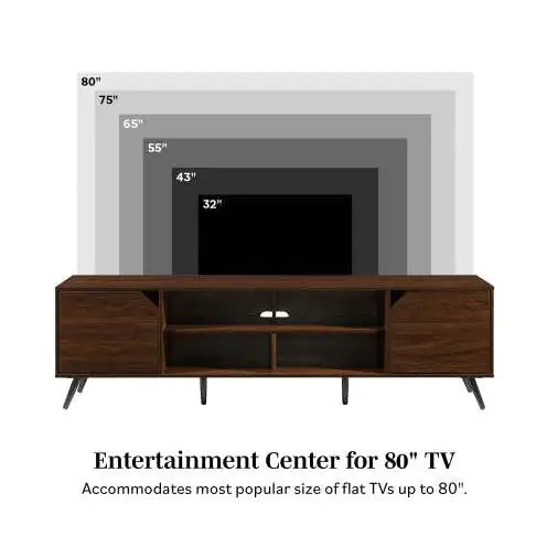 Contemporary 2-Door Minimalist TV Stand For TVs Up To 80 Inches Dark Walnut