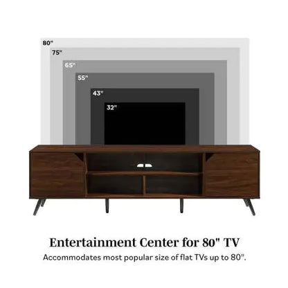 Contemporary 2-Door Minimalist TV Stand For TVs Up To 80 Inches Dark Walnut