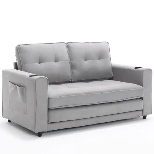VIDEO Provided 3-in-1 Upholstered Futon Sofa Convertible Sofa Bed,Foldable Tufted Loveseat With Pull Out Sleeper Couch Bed