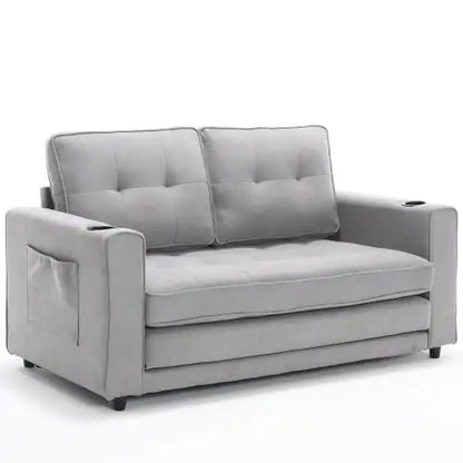 VIDEO Provided 3-in-1 Upholstered Futon Sofa Convertible Sofa Bed,Foldable Tufted Loveseat With Pull Out Sleeper Couch Bed