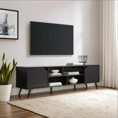 Contemporary 2-Door Minimalist TV Stand For TVs Up To 80 Inches Black