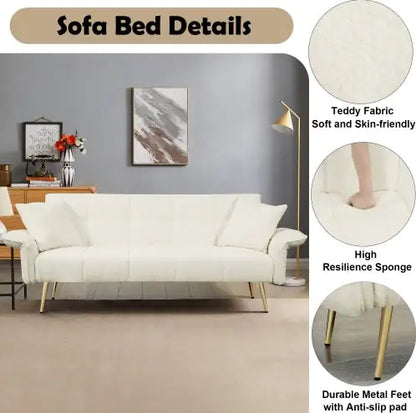 70.1 Futon Sofa Bed, Convertible Double Sofa Bed With Folding Armrests For Living Rooms And Small Spaces