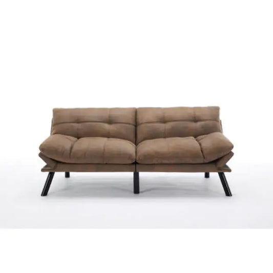 Leatehr Feeling Brown Convertible Folding Modern Sofa Bed