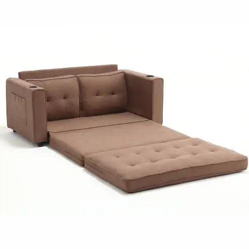 VIDEO Provided 3-in-1 Upholstered Futon Sofa Convertible Floor Sofa Bed,Foldable Tufted Loveseat With Pull Out Sleeper Couch Bed