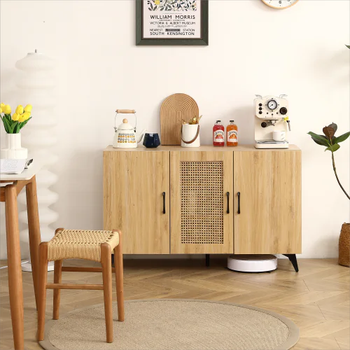 Natural Rattan 3-Door Storage Cabinet