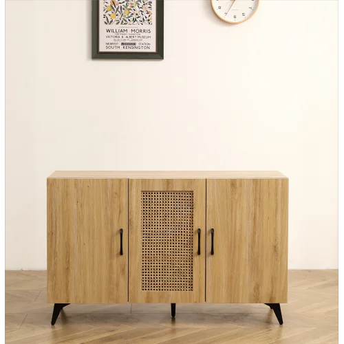 Natural Rattan 3-Door Storage Cabinet