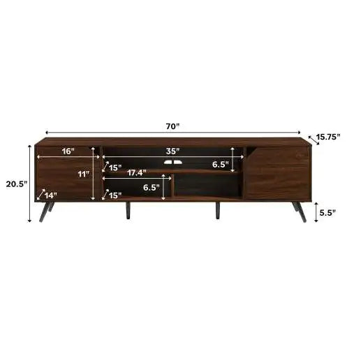 Contemporary 2-Door Minimalist TV Stand For TVs Up To 80 Inches Dark Walnut
