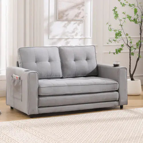 VIDEO Provided 3-in-1 Upholstered Futon Sofa Convertible Sofa Bed,Foldable Tufted Loveseat With Pull Out Sleeper Couch Bed