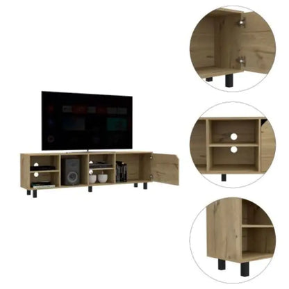 Conquest Tv Stand For TV S , Four Open Shelves, Five Legs, Light Oak