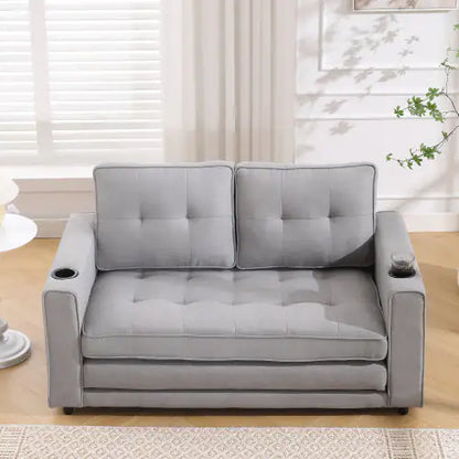 VIDEO Provided 3-in-1 Upholstered Futon Sofa Convertible Sofa Bed,Foldable Tufted Loveseat With Pull Out Sleeper Couch Bed