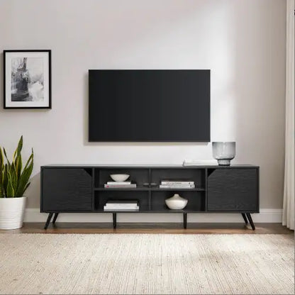 Contemporary 2-Door Minimalist TV Stand For TVs Up To 80 Inches Black