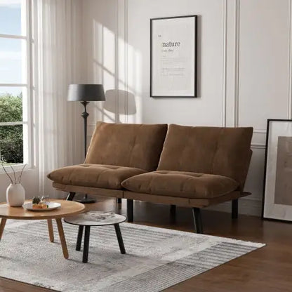 Leatehr Feeling Brown Convertible Folding Modern Sofa Bed