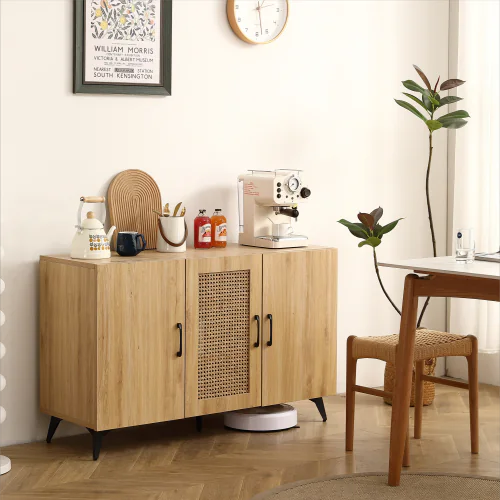 Natural Rattan 3-Door Storage Cabinet